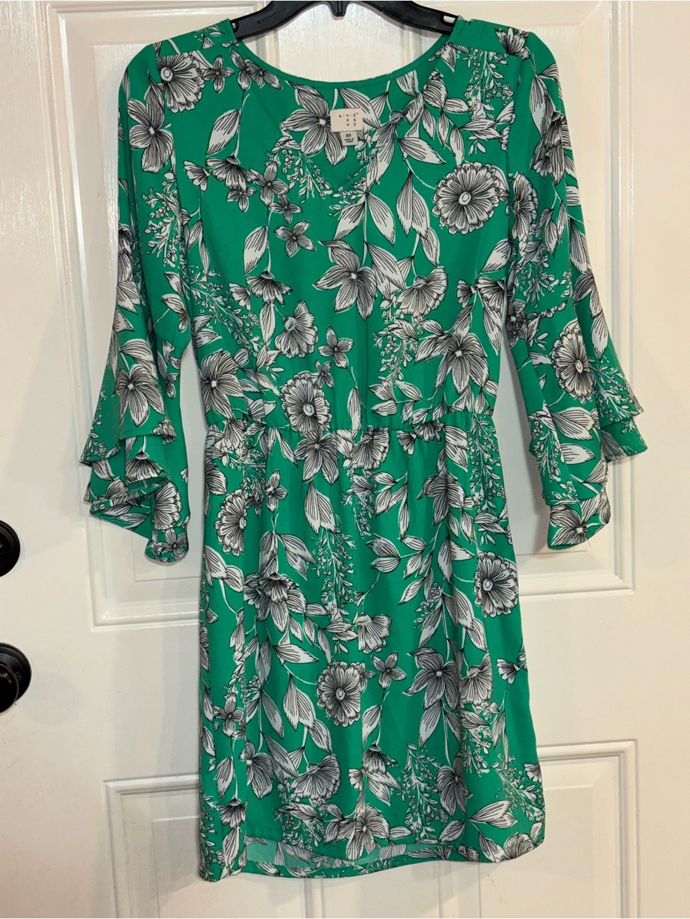 a new day Emerald Green Floral Long Sleeve Ruffle Dress